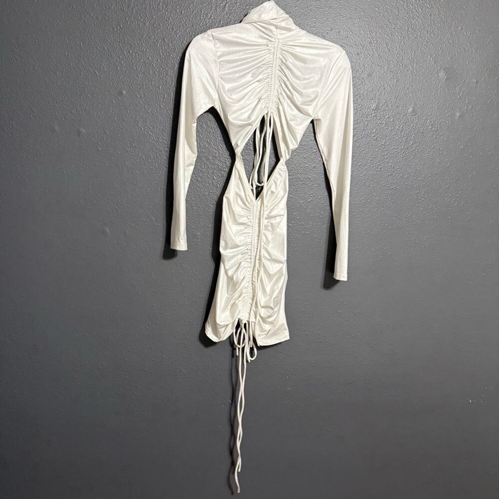Kikiriki White Cinched Long Sleeve Mini Dress Size M - Picture 2 of 5